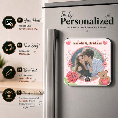 Personalized Musical Fridge Magnet with Custom Photo & Favorite Song Rechargeable Music Player Refrigerator Magnet Gift for Couples, Anniversary, Wedding, Valentine's Day, Birthday